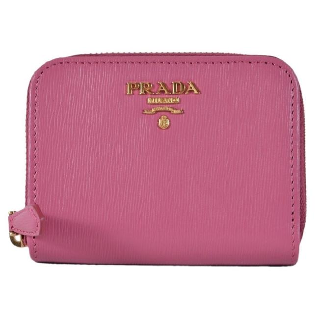 Prada Pink 1mm268 Fuxia Saffiano Leather Zip Around Coin Purse Wallet