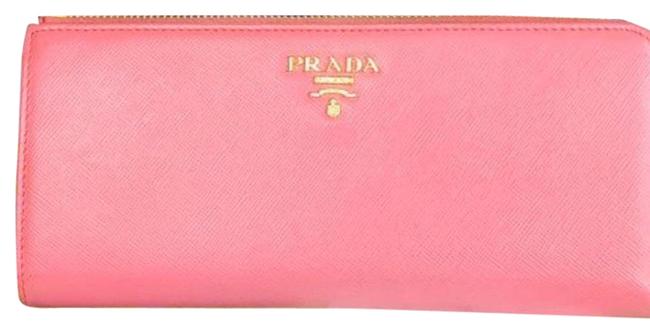 Prada Pink Continental Logo Zip Around Wallet