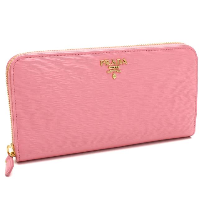 Prada Pink Geranio Leather Vitello Move Gold Zip 1ml506 Wallet