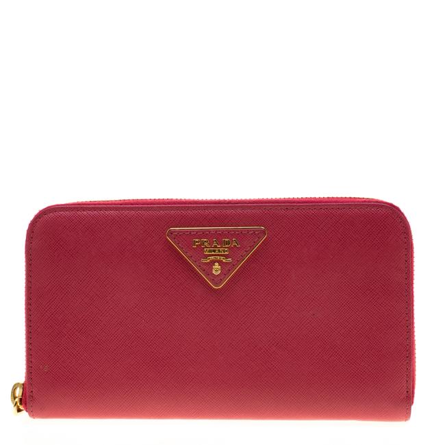 Prada Pink Hot Saffiano Leather Zip Around Wallet