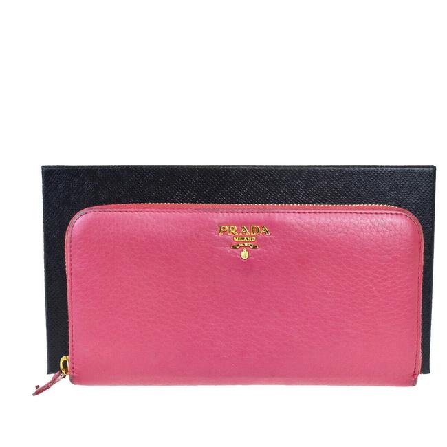 Prada Pink Leather Long Zip Wallet