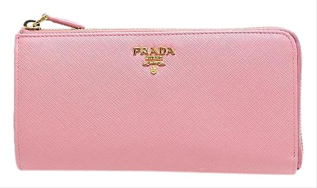 Prada Pink Long Saffiano L shaped Zipper 1ml183 Petalo Wallet