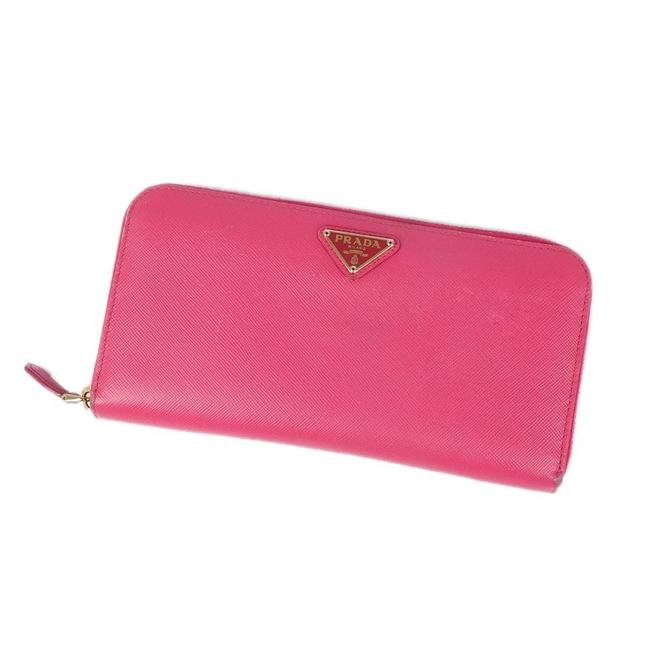 Prada Pink Long Saffiano Round Fastener Leather Wallet