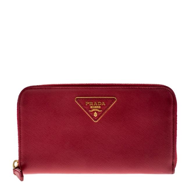 Prada Pink Lux Saffiano Leather Zip Around Wallet