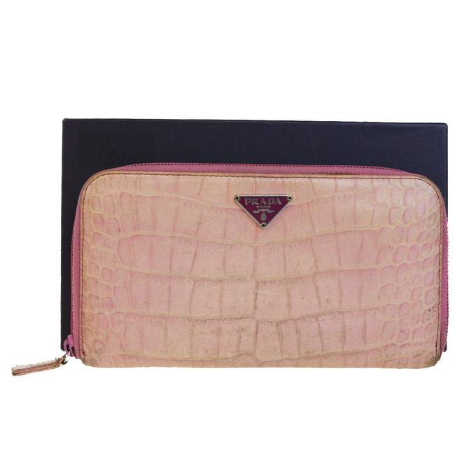 Prada Pink Milano Embossed Zip Purse Wallet