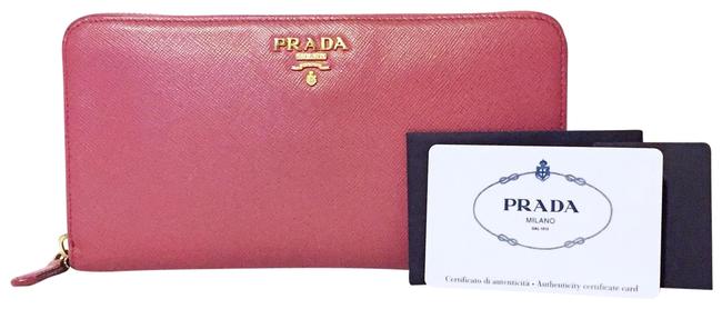 Prada Pink Saffiano Leather Long Zip Continental Wallet