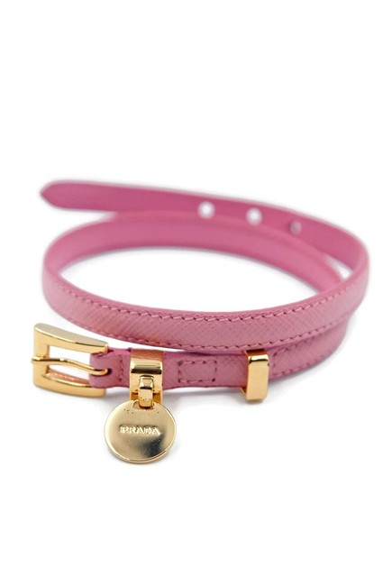 Prada Pink Saffiano Leather Signature Logo Charm Wrap Bangle Bracelet