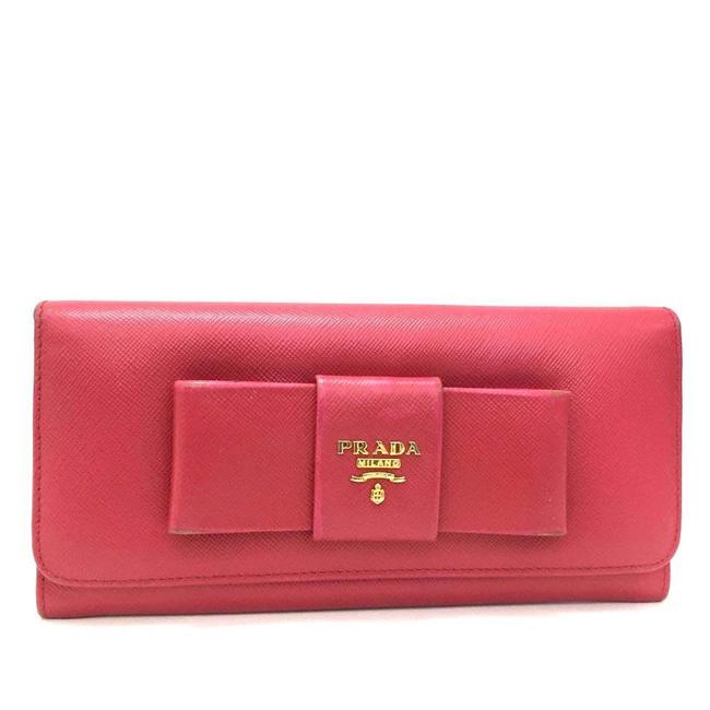 Prada Pink Saffiano Ribbon Leather Long Bifold Wallet