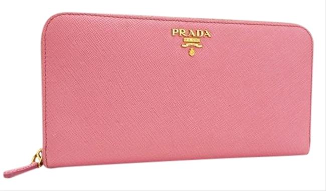 Prada Pink Saffiano Round Zipper 1ml506 Logo Wallet