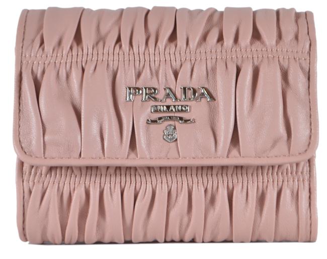 Prada Pink W New Nappa Ruched Leather Trifold WCoin Pocket Wallet