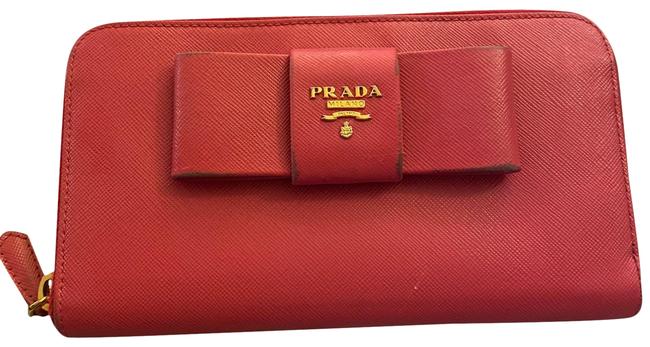 Prada Pink Zippy Lux Saffiano Leather Bow Wallet