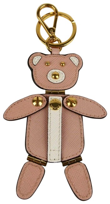 Prada PinkGold W Leather Bear Cable Holder Key Chain Ring WMoving Arms Legs
