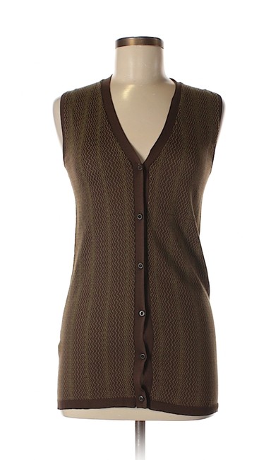 Prada Printed Knit Silk Brown Button up Vest Cardigan 42 Multicolor Sweater