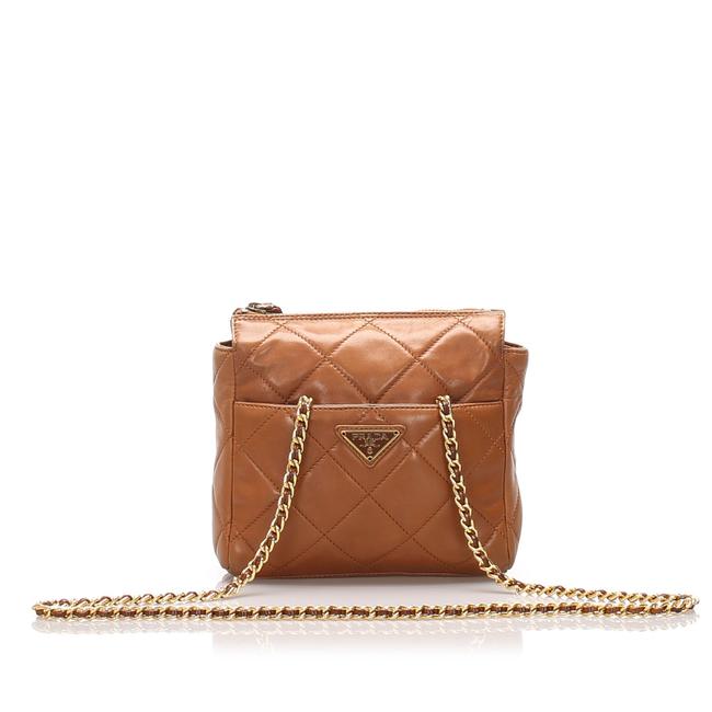 Prada Quilted Cervo Brown Leather Cross Body Bag