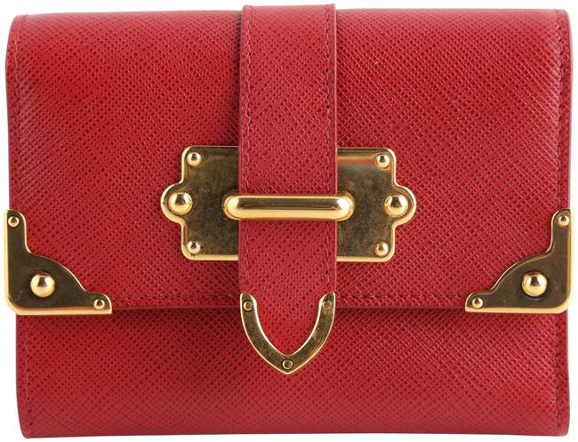 Prada Red Cahier Saffiano Compact Flap Wallet