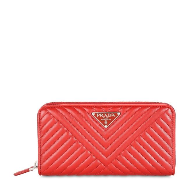 Prada Red Df New Diagramme Zip Around Wallet