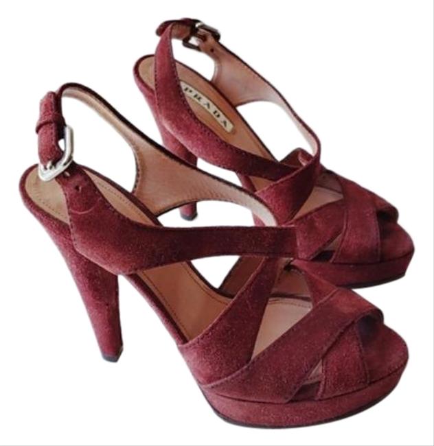 Prada Red Leather Platform Burgundy Heels Pumps