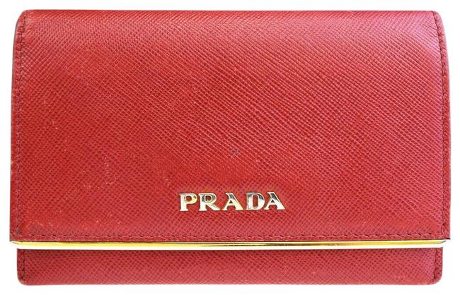 Prada Red Logos Pass Card Case Purse Leather Italy Wallet