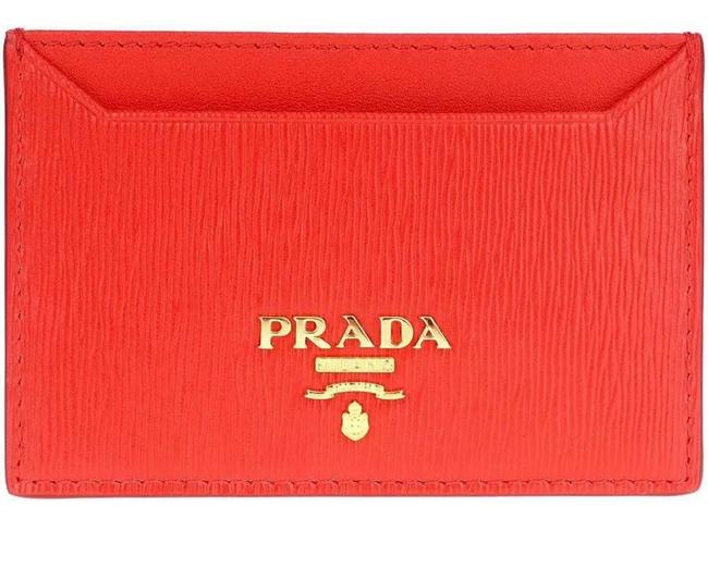 Prada Red New Vitello Move Leather Logo Card Id Holder Case Wallet