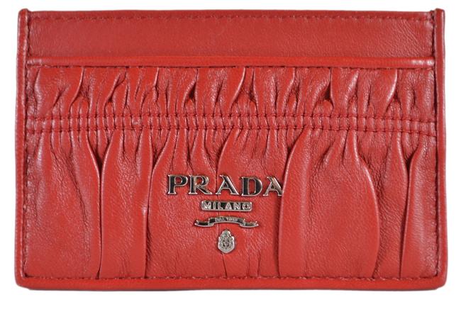 Prada Red New Womens 1mc208 Fuoco Ruched Leather Card Case Id Wallet