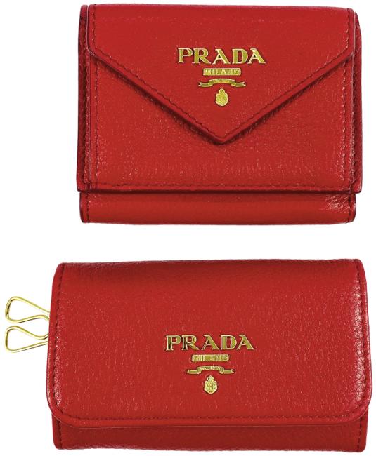 Prada Red Portafoglio Vitello Leather Key Chain Wallet