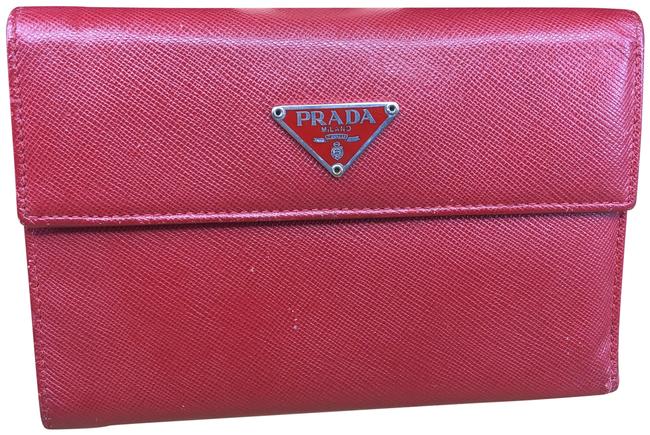 Prada Red Pr027 Saffiano Leather Trifold Wallet