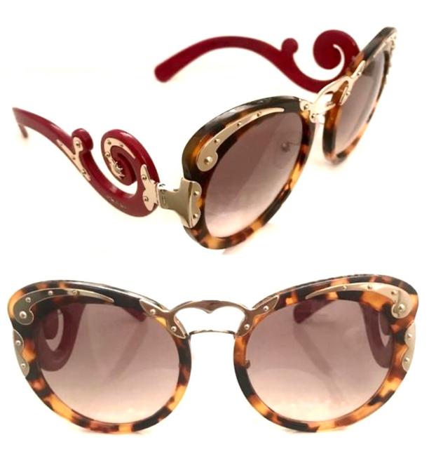 Prada Red Tortoise Gold Minimal Baroque Sunglasses