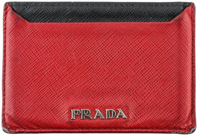 Prada RedBlack Saffiano Card Case Wallet