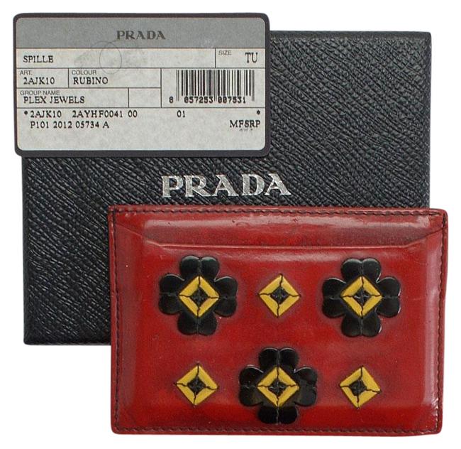 Prada RedBlackYellow Rdc10484 Rubino Plex Jewels Card Wallet