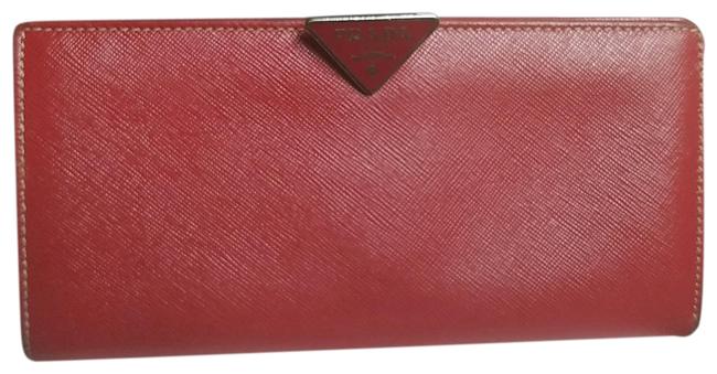 Prada Saffiano Clips Red Leather Wallet