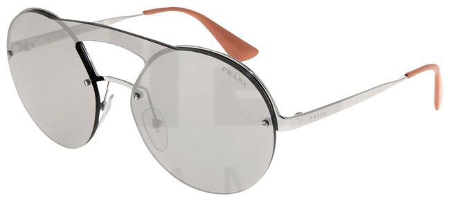 Prada Shiny Silver Mirror Cinema Round Brow Bar 65t Unisex Pr65ts Sunglasses