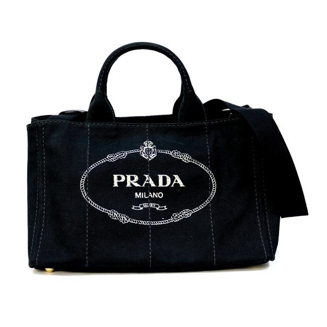 Prada Shoulder Bag Tote Handbag Ladies Mens BlackWhite Canapa
