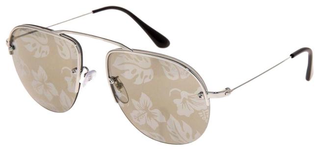 Prada Silver Gold Hibiscus Pr58os Aviator Mirrored Rimless 58o Sunglasses