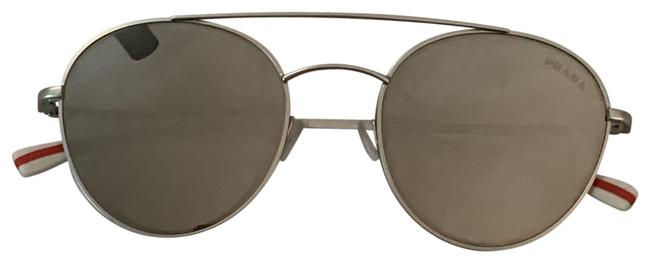 Prada Silver Linea Rossa Aviator Mirrored Sunglasses