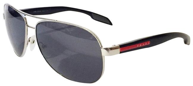 Prada Silver Linea Rossa Benbow Polarized Gradient Aviator Sunglasses