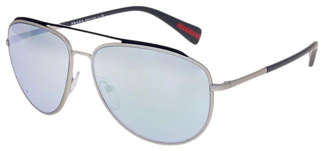 Prada Silver Linea Rossa Brushed Blue 55r Mirrored Aviator Ps55rs Sunglasses