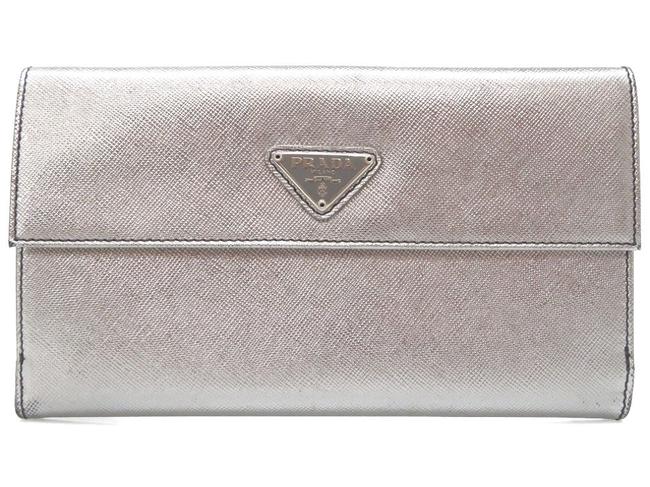 Prada Silver Saffiano Leather Purse 0295 Wallet