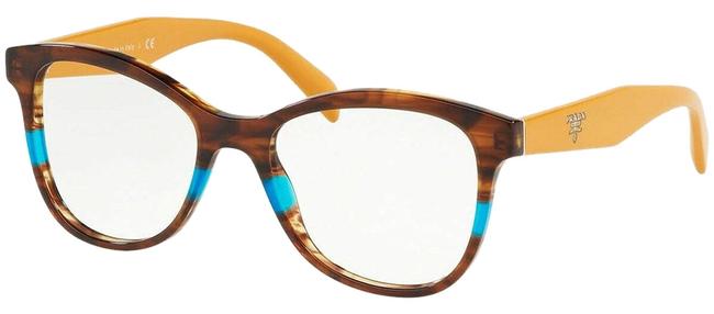 Prada Striped Brown Azure FrameCryatal Lens Pr12tv 2581o1 Womens Cat Eye