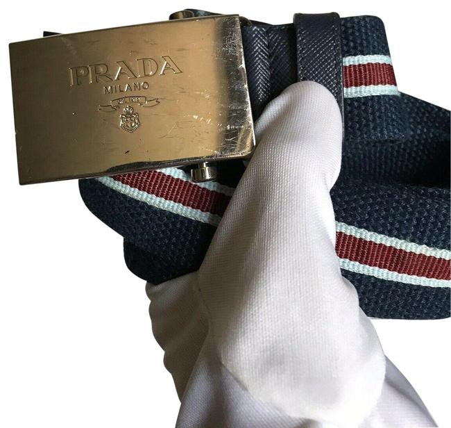 Prada Striped Woven Navy Burbundy White Unisex Belt
