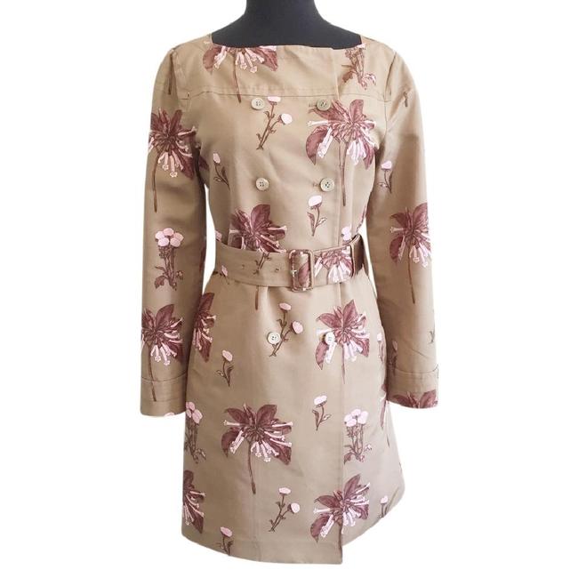 Prada Tan Floral Print Silk Fall Belted * 38 Coat4 S