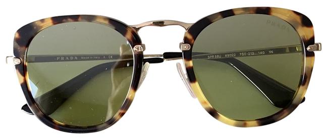 Prada Tortoise Frame Light Green Lenses Gold Thin Legs Women Sunglasses