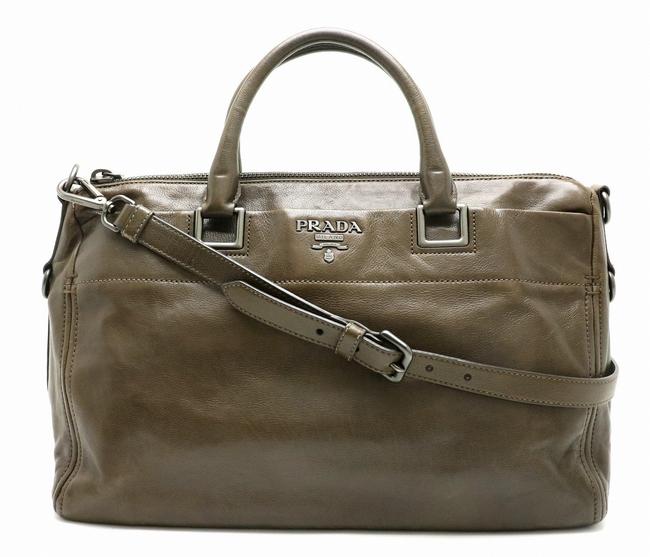 Prada Tote Bag Handbag 2way Shoulder Mens Khaki Brown Leather