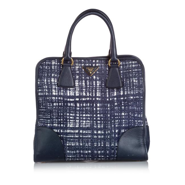 Prada Tweed Blue Leather Satchel