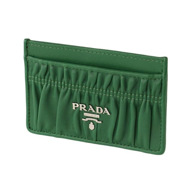 Prada Verde Green Leather Quilted Card Holder Wallet