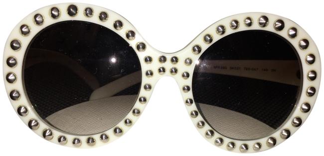 Prada White Studded Round Frame Sunglasses