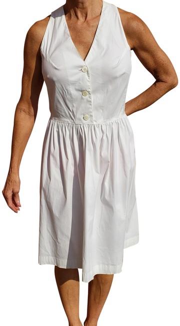 Prada White Vneck Belted In Mid length Short Casual Dress12 L