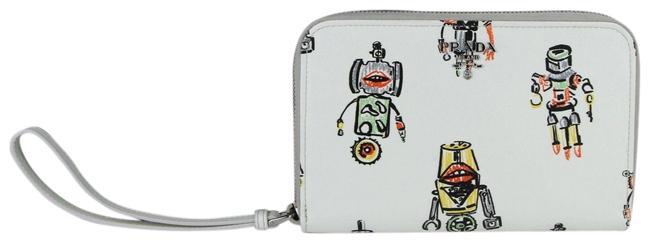 Prada White W Women Leather Zip Around WRobot Print 1zh030 F0009 Wallet