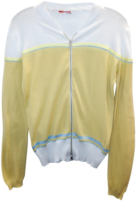 Prada Yellow Ivory Blue Knit Zip Lightweight Multicolor Sweater
