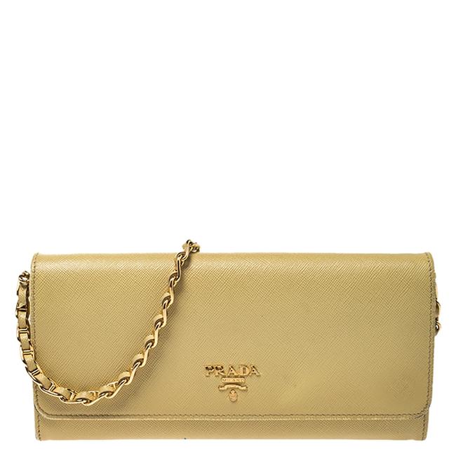 Prada Yellow on Chain Saffiano Metal Leather Wallet