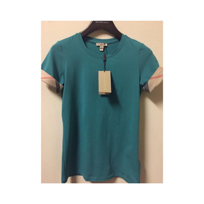 Burberry Aqua Green Brit Check Print Cuff X small Tee Shirt2 XS